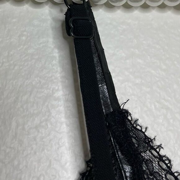 Maje Size 1 Black Velvet Sleeveless Top Lace Lisa Slip Camisole Faux Leather - Picture 7 of 12